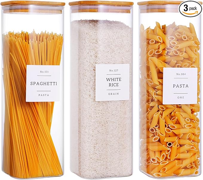 CZZGSM 3 Pack Square Kitchen Storage Jars - 80oz Glass Canisters with Wood Lids by CZZGSM