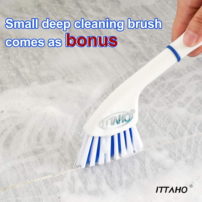 Floor Scrub Brush with Long Handle, 2 in 1 Deck Scrub Brush, Stiff Bristle - Image 4