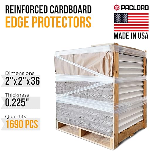 36" x 2" x 2" Reinforced Cardboard Edge Protectors, White (Pallet of 1690) – 0.225" Thick Extra Heavy-Duty Cardboard Corner Protectors – American Quality V-Board Pallet Edge Guard