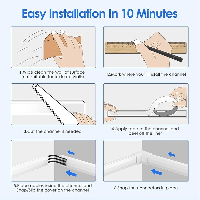 Yecaye 125In Cord Covers for Wall Mounted TV, W0.98in H0.51in, Cable Management - Image 7