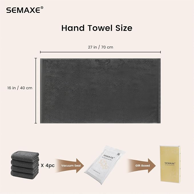 SEMAXE 4-Pack Gray Cotton Hand Towels - Image 2