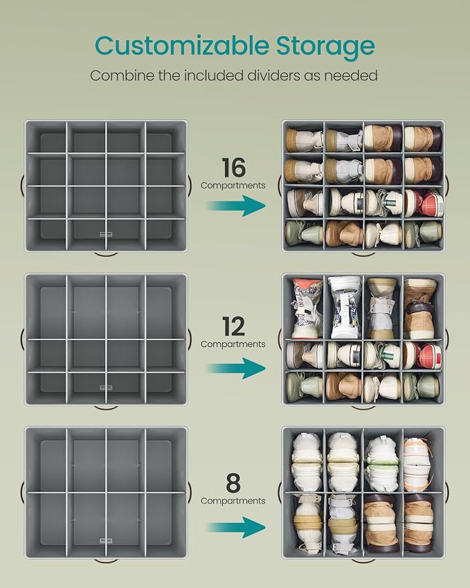 SONGMICS Shoe Organizer for Closet, 2 Pack Fabric Bins, Fits up to 32 Pairs - Image 4