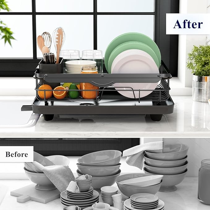 Kitsure Dish Drying Rack for Kitchen Counter, 12.2''W x 15.7''~23''L, Cutlery - Image 8