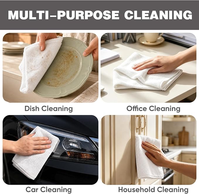 TEAWOO 10 PCS White Microfiber Cleaning Cloths, Car Towels, Kitchen Towels - Image 5