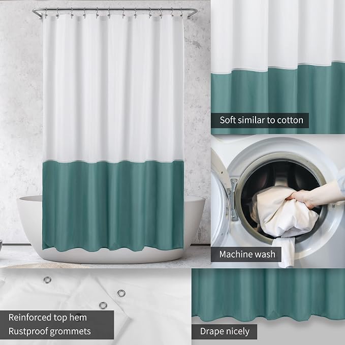 ALYVIA SPRING Waterproof Fabric Shower Curtain or Liner White/Teal - Image 3