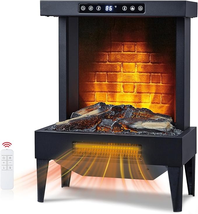 Freestanding Electric Fireplace Stove with Remote & Touch Control, 1500W Heater with Adjustable Timer & Thermostat 95°F, Realistic 3D Flame, 8-Hour Timer, Independent Flame,Overheat Protection