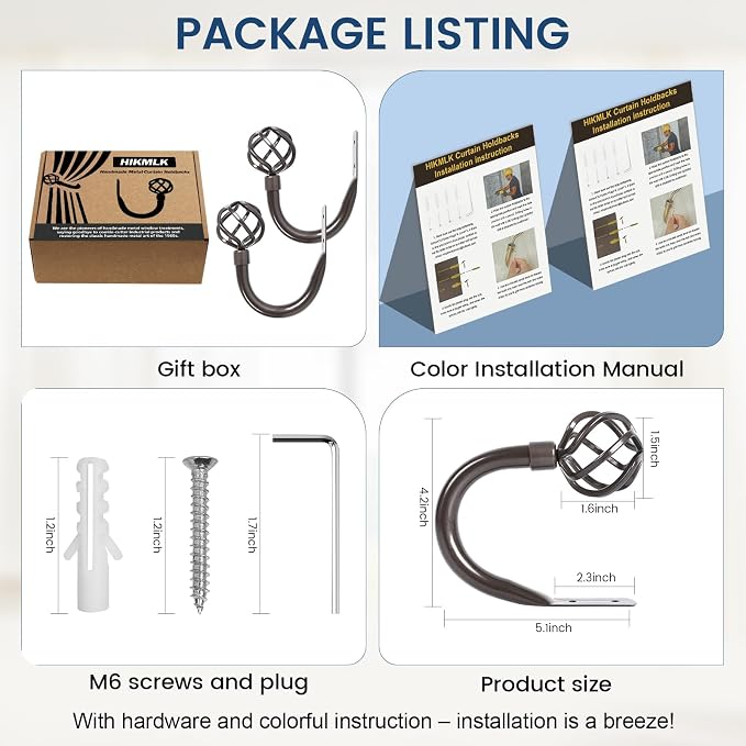 HIKMLK Handmade Metal Curtain Holdbacks 2pcs, Decoration Curtain Tie Back Hooks - Image 6