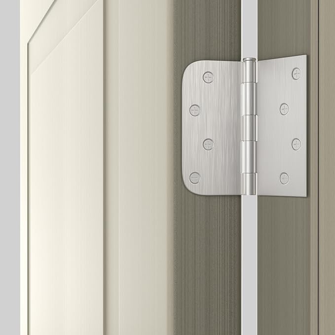 goldenwarm 3 Pack Brushed Nickel Door Hinges 4inch x 4 inch Satin Nickel Iron Door Hinges with Square & Round Corners
