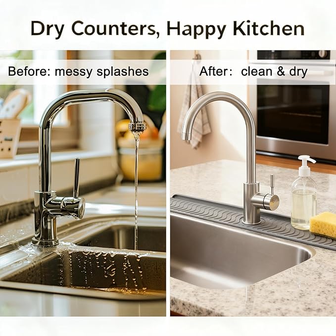 30 Inch Silicone Kitchen Sink Faucet Mat, Adjustable Waterproof Splash Guard - Image 5
