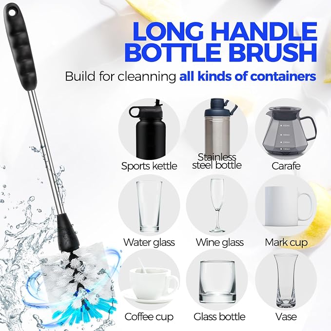 Holikme 4 Pack Bottle Brush 14" Stainless Steel Straw Cleaner Brush, 3 Straw - Image 2