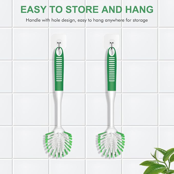SetSail Dish Brush with Handle, 3 Pack Stiff Bristles Dish Scrubber, Non-Slip - Image 3