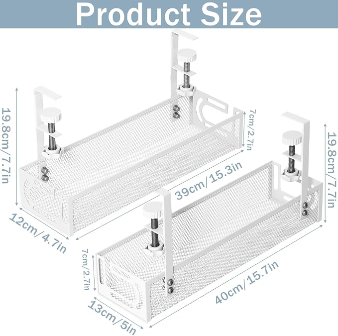 Cable Management, 2 Pack Cable Management Under Desk, Cable Tray | No Drill - Image 2