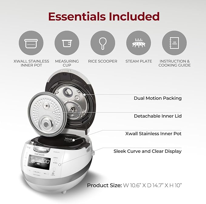 CUCKOO High Pressure Rice Cooker 6-Cup Uncooked / 12-Cup Cooked with Induction Heating Technology, Versatile Rice Maker with 16 Menu Options and Steam Plate, Voice Guide, White (CRP-BHSS0609F)