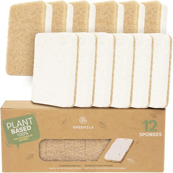 GREENZLA 12 Pack Kitchen Sponges | Non-Scratch Hemp & Sisal | Dual-sided: by GREENZLA