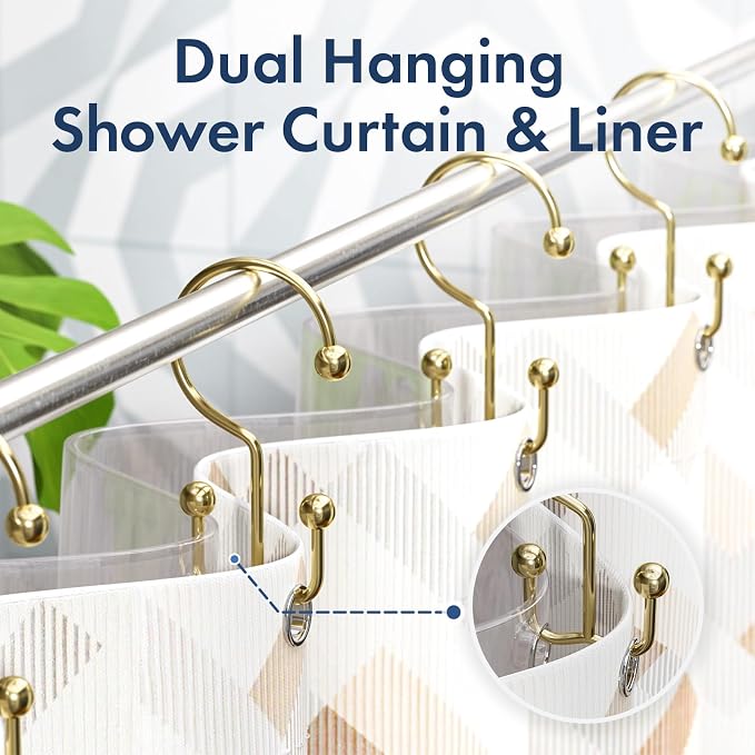 Bathway Shower Curtain Hooks Gold Shower Curtain Rings, Metal Shower Hooks - Image 5