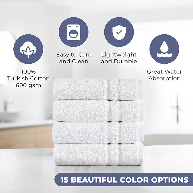 Hawmam Linen White Hand Towels for Bathroom, 16x29 Inch, Premium Turkish Cotton - Image 3