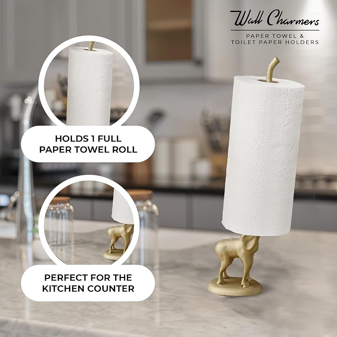 WallCharmers Gold Paper Towel Holder, Metal Toilet or Kitchen Paper Holder - Image 4