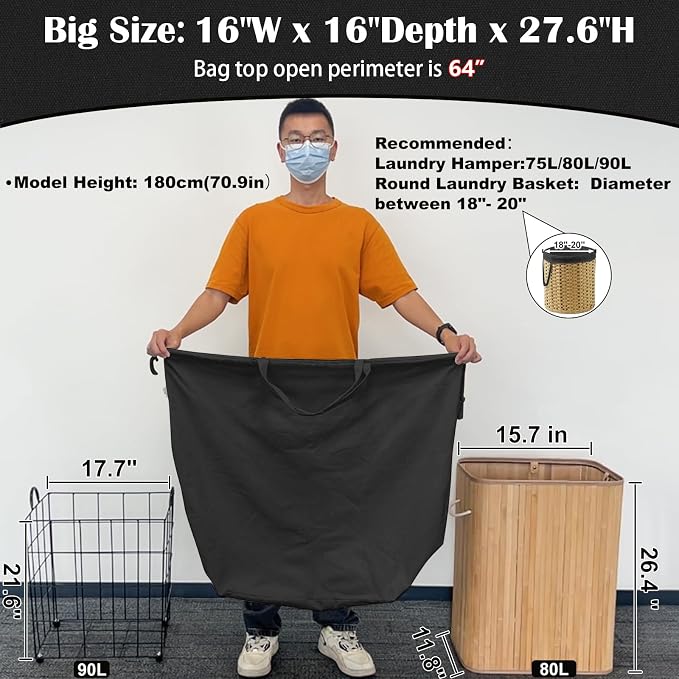 Canvas Laundry Bags with Handles & Square Base 16"Wx16"D x27.6"H - Image 7