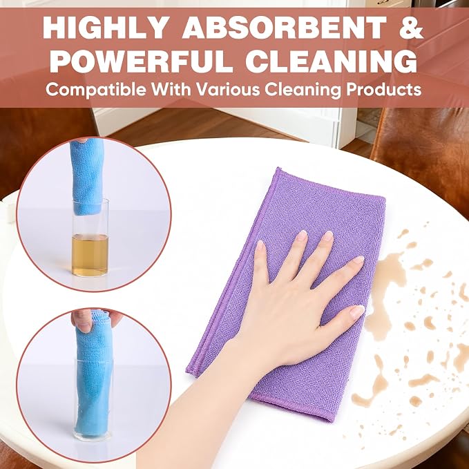 10 PCS Dark purple Microfiber Cleaning Cloths, Car Towels, Kitchen Towels - Image 3