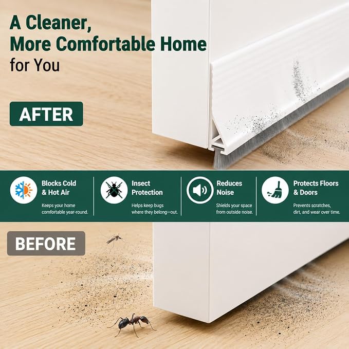 Door Draft Stopper with Brush, 2 Pack | Self Adhesive Weather Stripping - Image 7