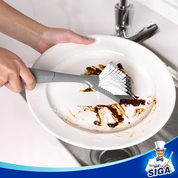 MR.SIGA Dish Brush with Non Slip Handle Built in Scraper, 2 Pack - Image 4