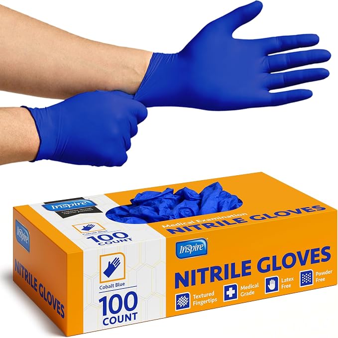 Inspire Cobalt Blue Nitrile Disposable Gloves | 4.5 Nitrile Safety Medical Exam by Inspire