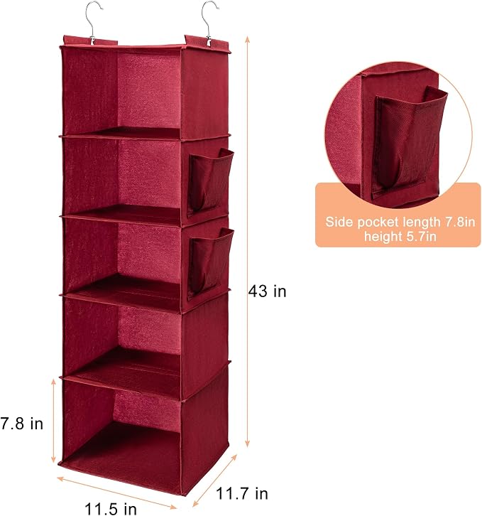 BOOMIBOO Hanging Closet Organize and Shelves, 5-Hanging Shelf（Red） | - Image 3