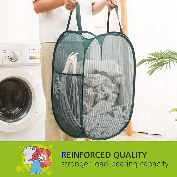 Sturdy Mesh Laundry Hamper Basket Bag, collapsible Pop up - Image 2