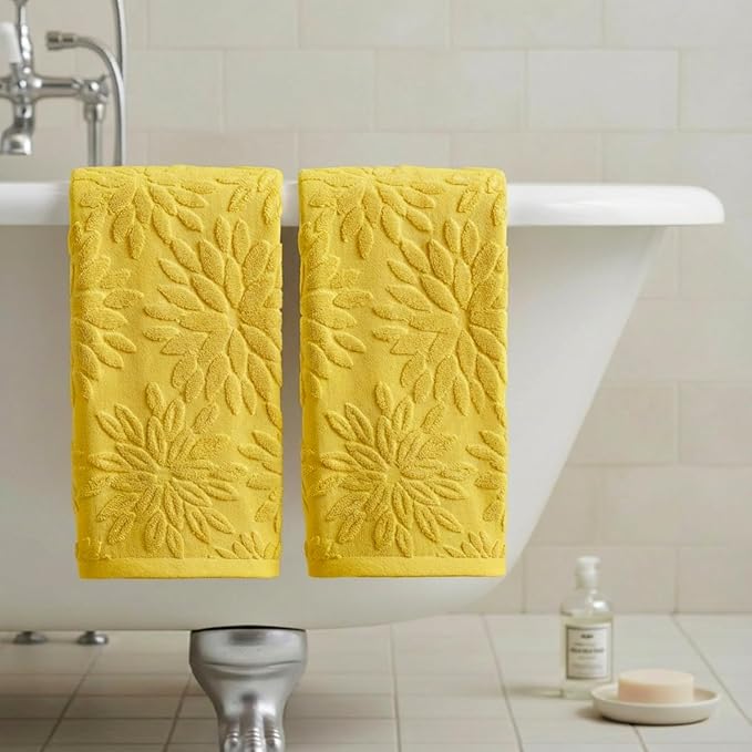 Artoid Mode 2 Pcs Yellow 3D Dahlia Floral Jacquard Hand Towels - Image 4