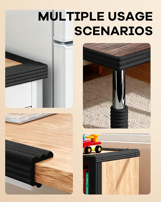 Edge and Corner Guards with Strong Adhesive Extra Thick Baby Proofing Furniture Protector for Table Desk Bed Cabinets Child Safety for Home and Nursery (Black, 6.56 Feet)
