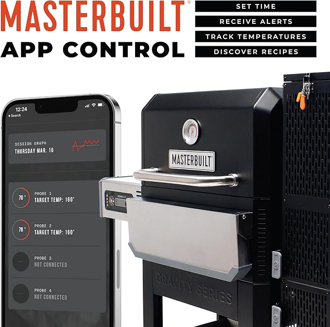 Masterbuilt® Gravity Series® 800 Digital Charcoal Grill, Griddle and Smoker with Digital Control, App Connectivity and 800 Cooking Square Inches in Black, Model MB20040221