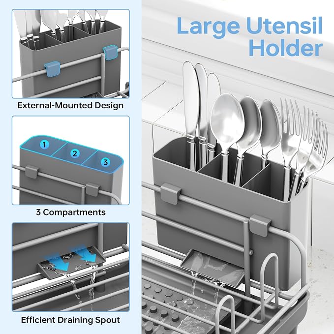 TOOLF Large Dish Rack for Kitchen Counter, 16.7-26.8in, Stainless Steel - Image 7