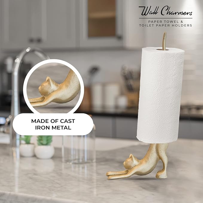 WallCharmers Gold Paper Towel Holder, Metal Toilet or Kitchen Paper Holder - Image 2
