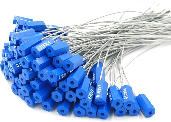 1000 Blue Steel Cable Seals - Metal Tamper Proof Seals Numbered Security Tags - Self-Locking Security Ties for Containers Truck Trailer Tractor Cargo ISO 17712