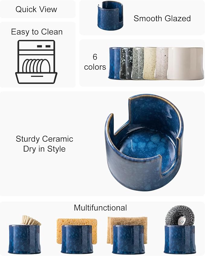 Zoeeker Kitchen Sponge Holder, Ceramic Sponge Organizer Scrubby Holder - Image 2
