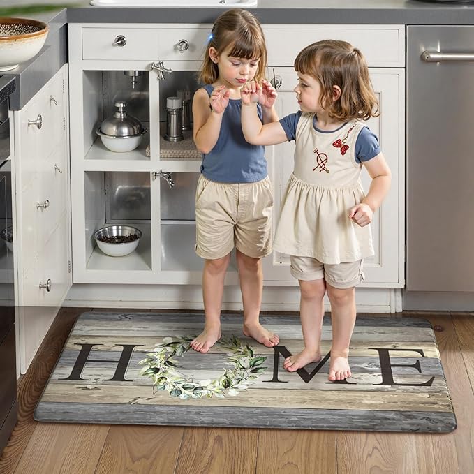 KIMODE Comfort Kitchen Mats Cushioned Anti Fatigue,Farmhouse Spring Kitchen Sink Rug Non Slip,Waterproof Memory Foam Standing Desk Mat for Office Home Doorway,20"x39",Grey
