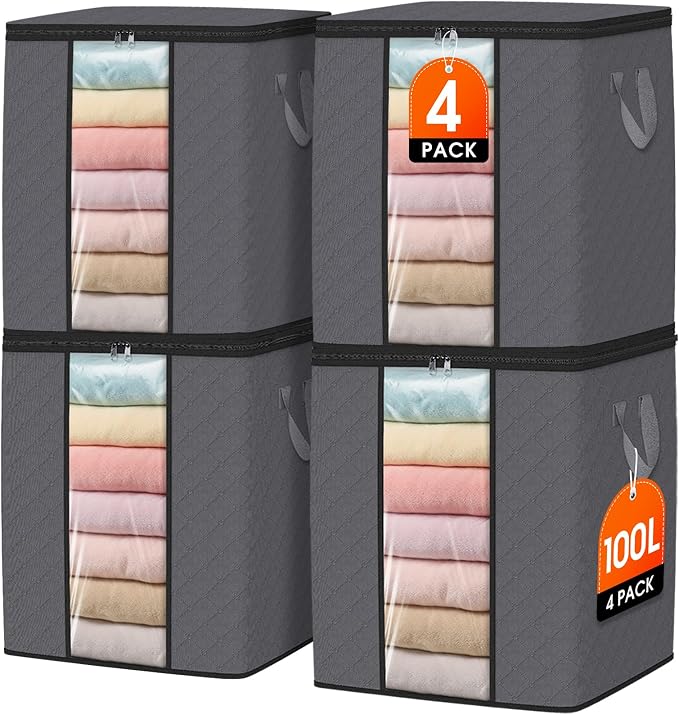 SpaceWhisper 4 Pack 100L Clothes Storage, Foldable Storage Bags, by Unknown