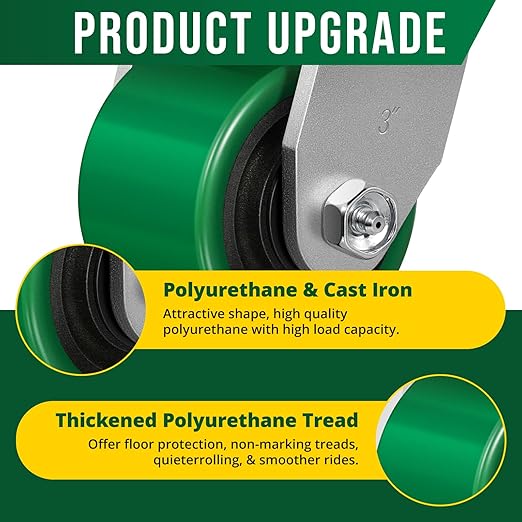 3 Inch Caster Wheels, Heavy Duty Caster with Strong Load-Bearing, Polyurethane Wheel on Steel Hub, Supports 800 lbs Each(2 Brake & 2 Swivel)