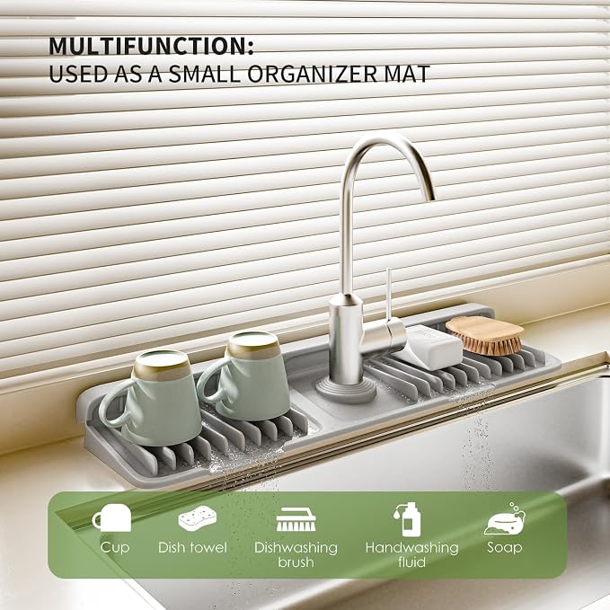 2026 New Silicone Sink Splash Guard, 7°Slope Fast Self-draining | Faucet Mat - Image 2