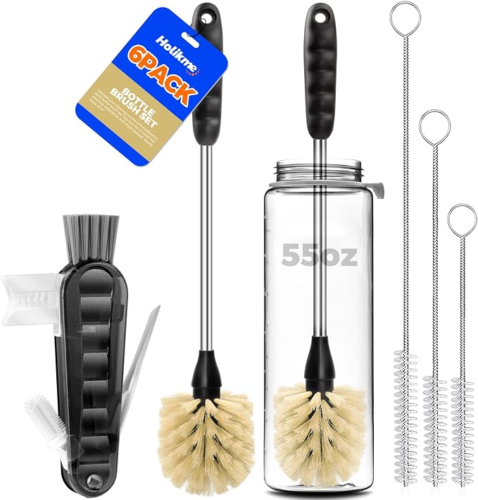 Holikme 6 Pack Bottle Brush 14" Stainless Steel Straw Cleaner Brush, 3 Straw by Holikme
