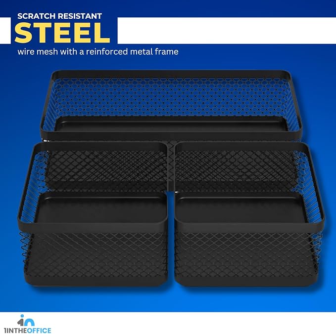 1InTheOffice Mesh Collection Desk Drawer Organizer Tray 3 Compartment - Image 4