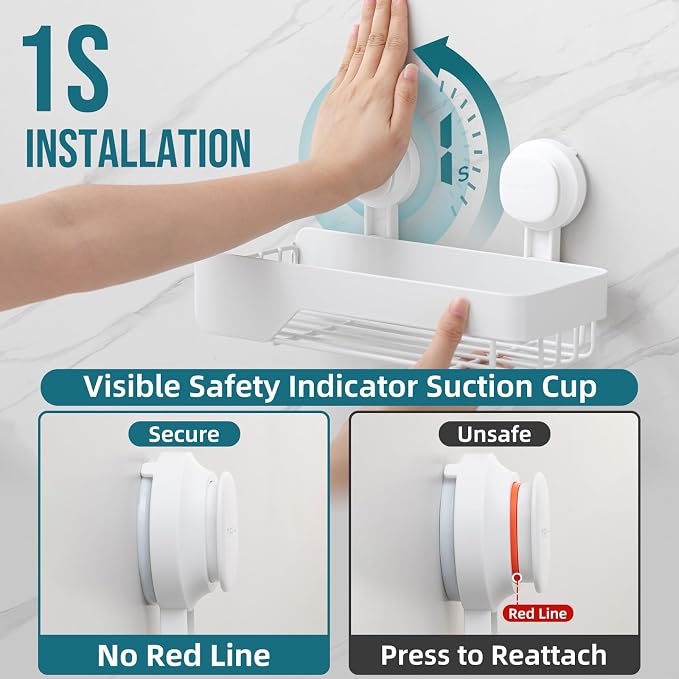 TAILI Shower Caddy Suction Cup Rustproof Metal Visible indicator White - Image 2