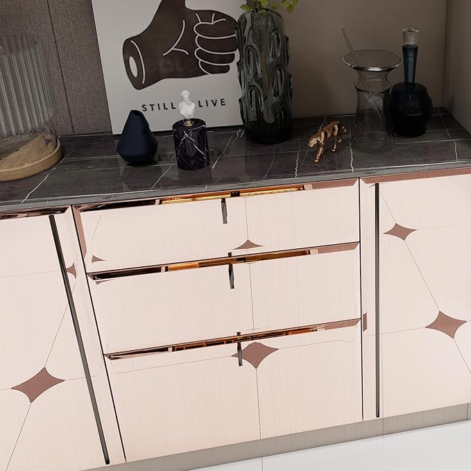 Rose Gold Metallic Contact Paper Peel and Stick Countertop Contact Paper Self-Adhesive Waterproof DIY Decor Wallpaper for Kitchen Backsplash Fridge and Cabinets 15.7"x240"
