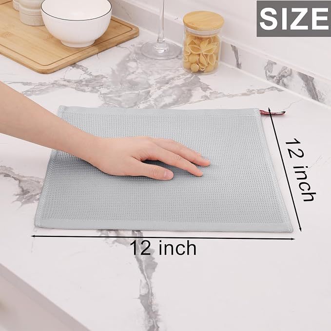 Homaxy 100% Cotton Waffle Weave Dish Cloths, 6 Pack, Light Grey - Image 6