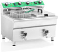 24L/25.4QT Commercial Deep Fryer with 2 Baskets and Lids, 110V Electric Fryer with Oil Filtration and Timer, Stainless Steel Large Double Tank Fryer Countertop Deep Fryer for Restaurant 3500W