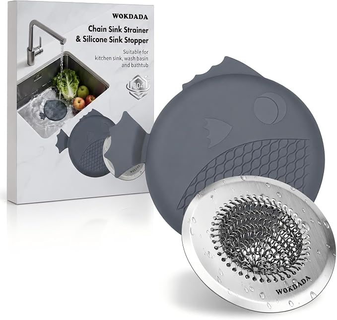 Kitchen Sink Drain Strainer Stopper, Patented Reversible Chain Mesh Basket by Wokdada