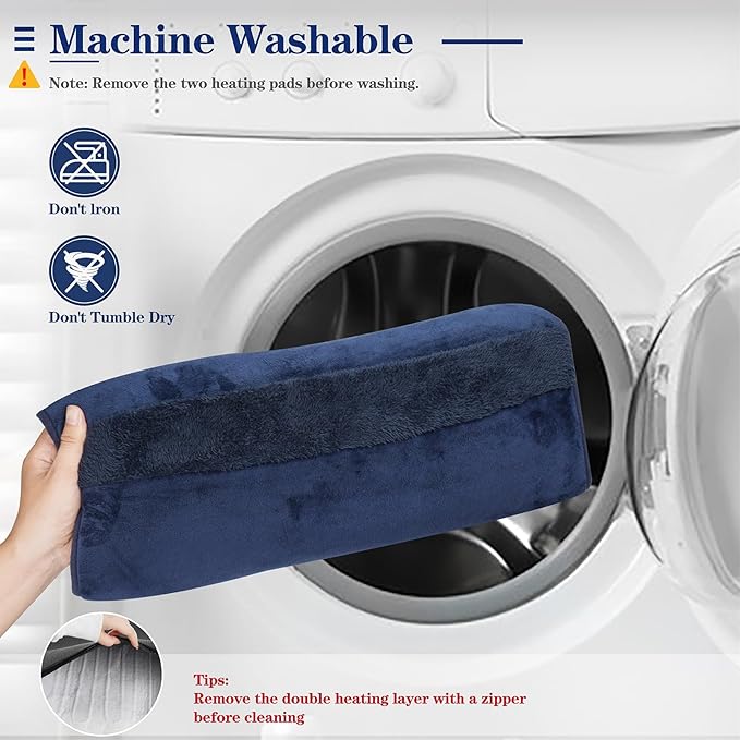 Double Sided Electric Foot Warmer with LCD Display, 6 Heat Settings & 3 Timer, Fast Heating Feet Heating Pad with Auto Shut Off, Non-Slip & Machine Washable Plush, Under Desk for Office/Home/Bed-Navy