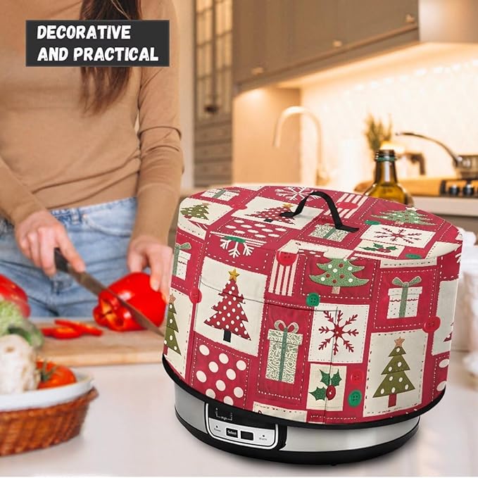 Christmas Tree Gift Snowflake Print Slow Cooker Cover with Accessory Pocket and Top Handle for Dust Protection and Easy to Remove Kitchen Appliance Organizer for Kitchen Christmas Decor