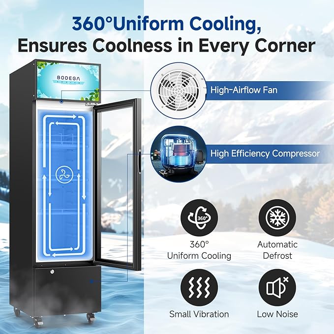 BODEGACOOLER Beverage Refrigerator and Cooler, 6.34 Cu. Ft Commercial Refrigerators for Drink, Beer, Tall Commercial Cooler for Beer, Soda, Single Door Display fridge