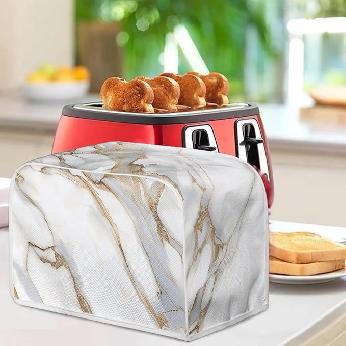White Marble Print Bread Machine Cover Fits Most Standard 2 Slice Toasters Kitchen Appliance Protectors Keeps Toaster Clean Anti Dust & Fingerprint